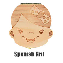Load image into Gallery viewer, Spanish English Dutch Portugal French Russia  Baby Wood Tooth Box Organizer Milk Teeth Storage Collect Teeth Umbilica Save Gifts