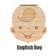 Load image into Gallery viewer, Spanish English Dutch Portugal French Russia  Baby Wood Tooth Box Organizer Milk Teeth Storage Collect Teeth Umbilica Save Gifts