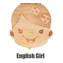 Load image into Gallery viewer, Spanish English Dutch Portugal French Russia  Baby Wood Tooth Box Organizer Milk Teeth Storage Collect Teeth Umbilica Save Gifts