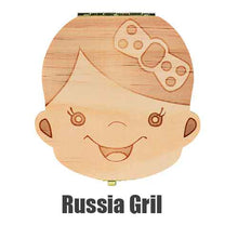 Load image into Gallery viewer, Spanish English Dutch Portugal French Russia  Baby Wood Tooth Box Organizer Milk Teeth Storage Collect Teeth Umbilica Save Gifts