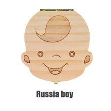 Load image into Gallery viewer, Spanish English Dutch Portugal French Russia  Baby Wood Tooth Box Organizer Milk Teeth Storage Collect Teeth Umbilica Save Gifts