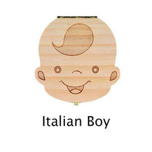 Load image into Gallery viewer, Spanish English Dutch Portugal French Russia  Baby Wood Tooth Box Organizer Milk Teeth Storage Collect Teeth Umbilica Save Gifts