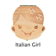 Load image into Gallery viewer, Spanish English Dutch Portugal French Russia  Baby Wood Tooth Box Organizer Milk Teeth Storage Collect Teeth Umbilica Save Gifts