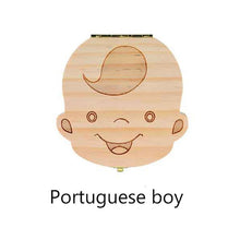 Load image into Gallery viewer, Spanish English Dutch Portugal French Russia  Baby Wood Tooth Box Organizer Milk Teeth Storage Collect Teeth Umbilica Save Gifts