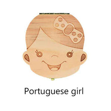 Load image into Gallery viewer, Spanish English Dutch Portugal French Russia  Baby Wood Tooth Box Organizer Milk Teeth Storage Collect Teeth Umbilica Save Gifts